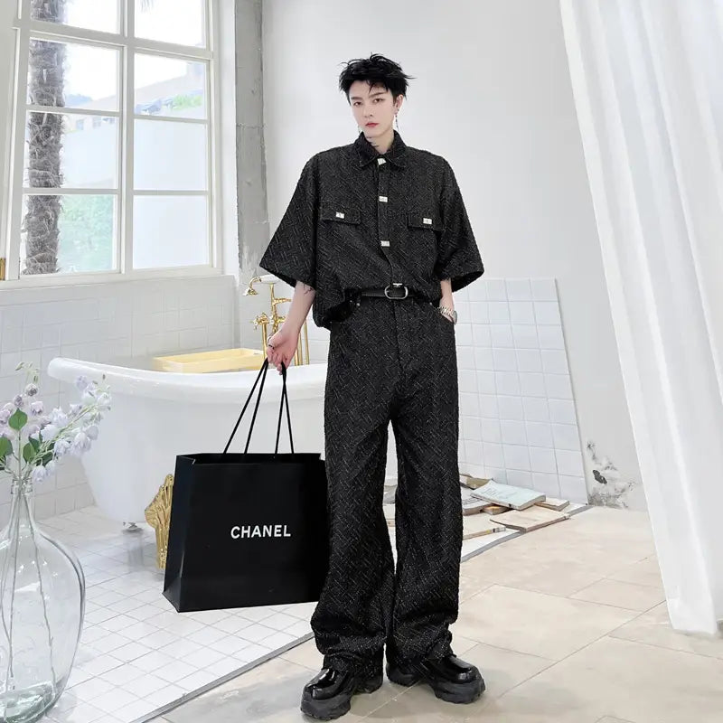 Silhouette Solid Color Denim Suit High Street Retro Men’s