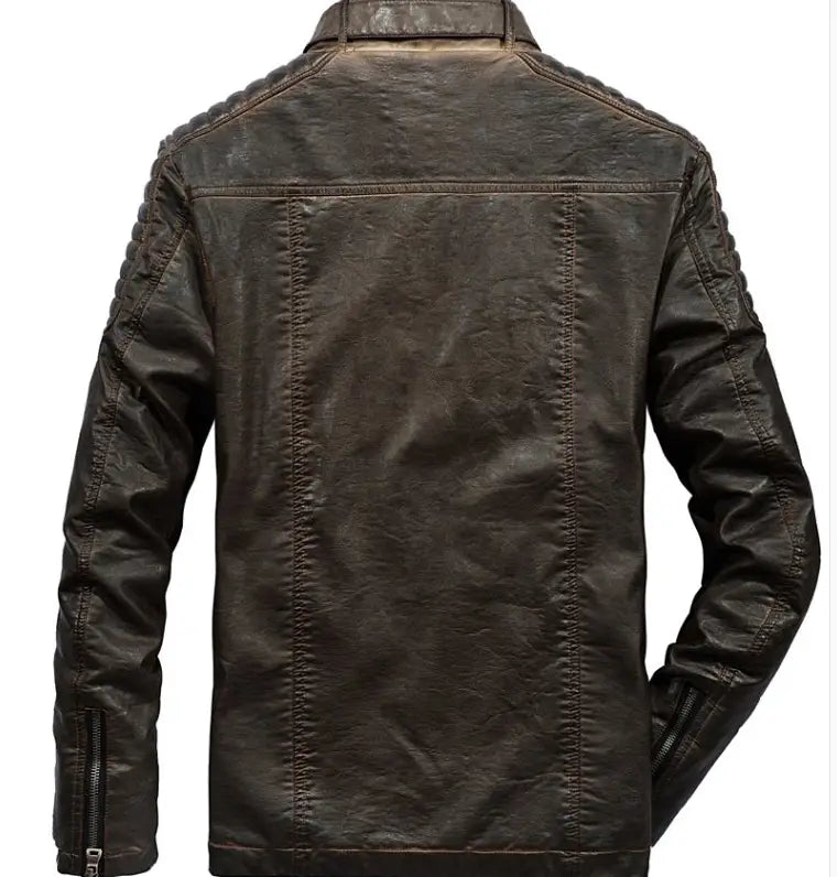 Fashion Thick Solid Color Retro Men’s Leather Jacket
