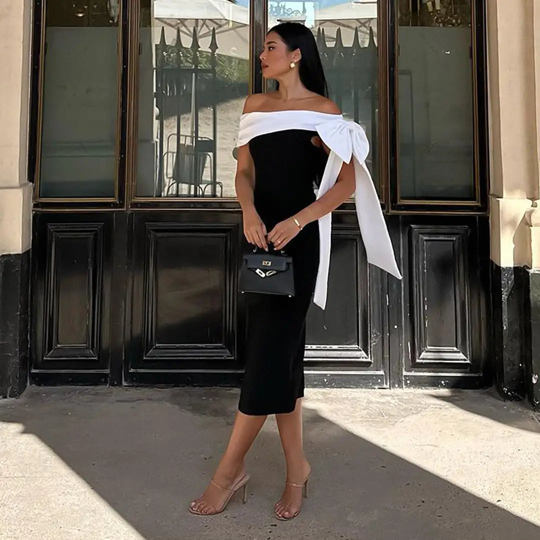 Women’s Slim-fit Oblique Shoulder Bandage Niche Dress