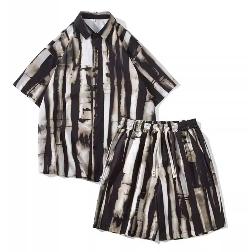 Casual Tie-dye Men’s Loose Flower Shirt Suit