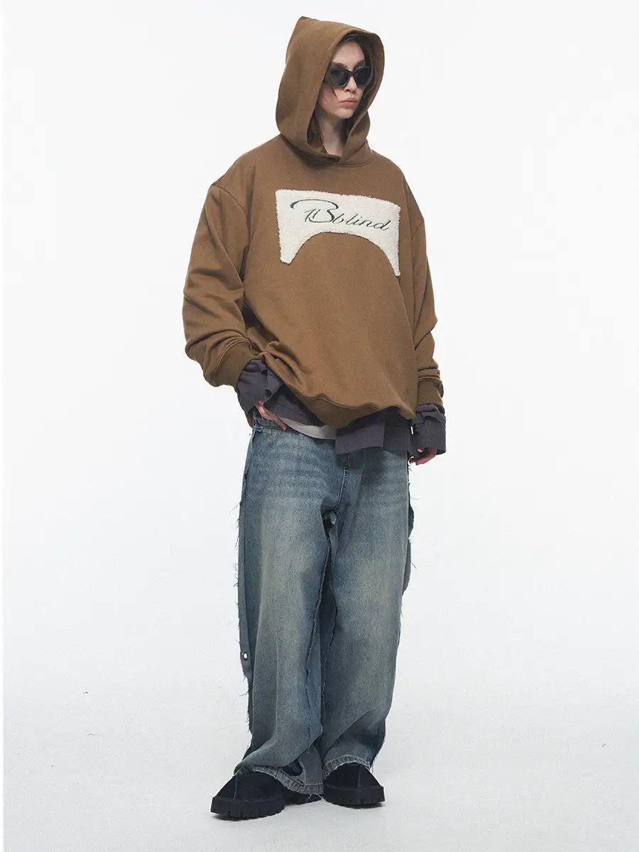 Sherpa Embroidered Loose Vintage Oversized Hooded Sweatshirt