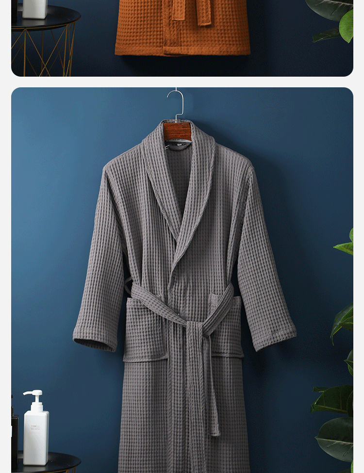 Pure Cotton Bathrobe Long Waffle All Cotton Nightgown