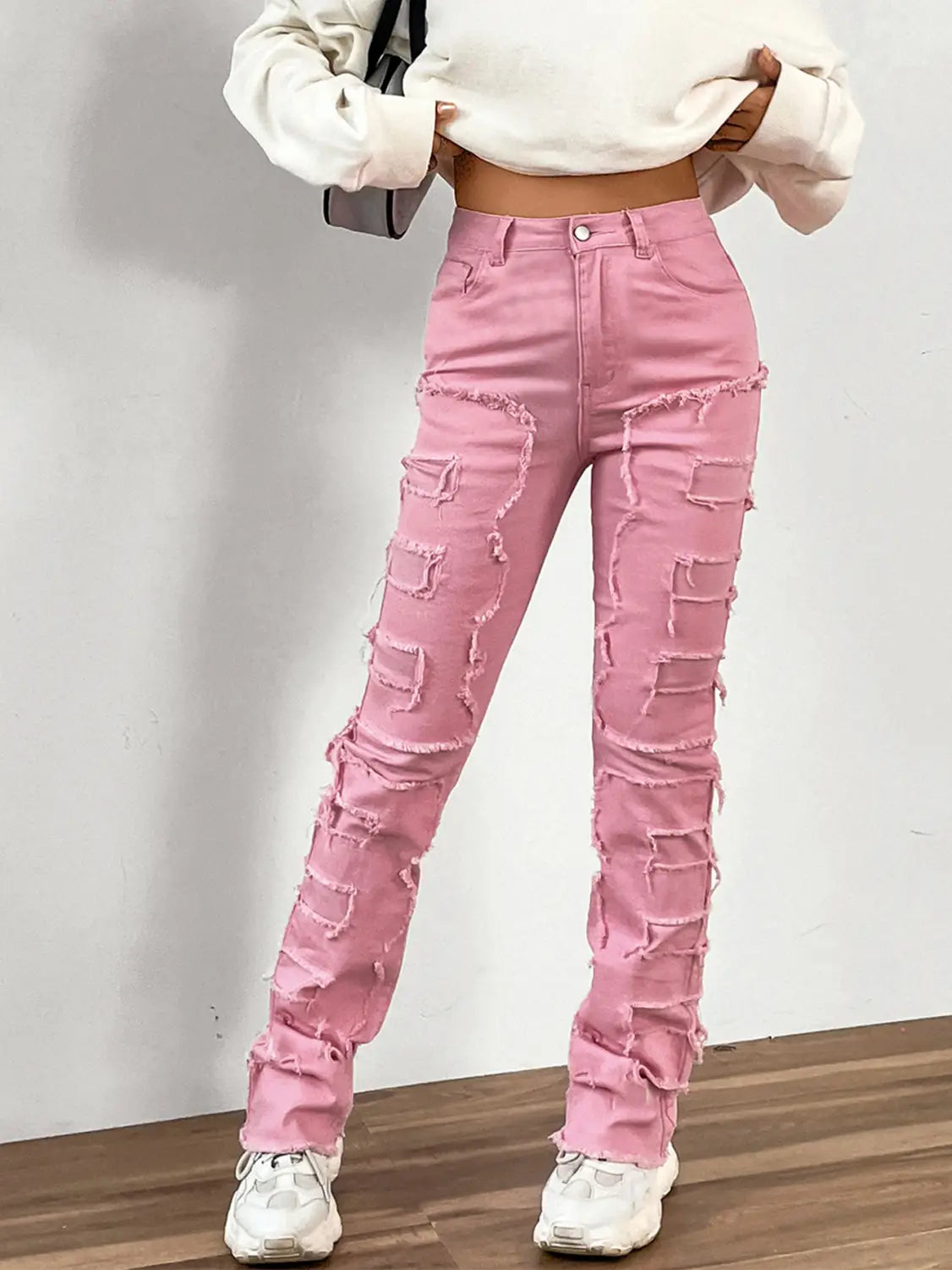 Women’s Embroidered Straight-leg Pants Fashion I Stretch Patchwork Jeans
