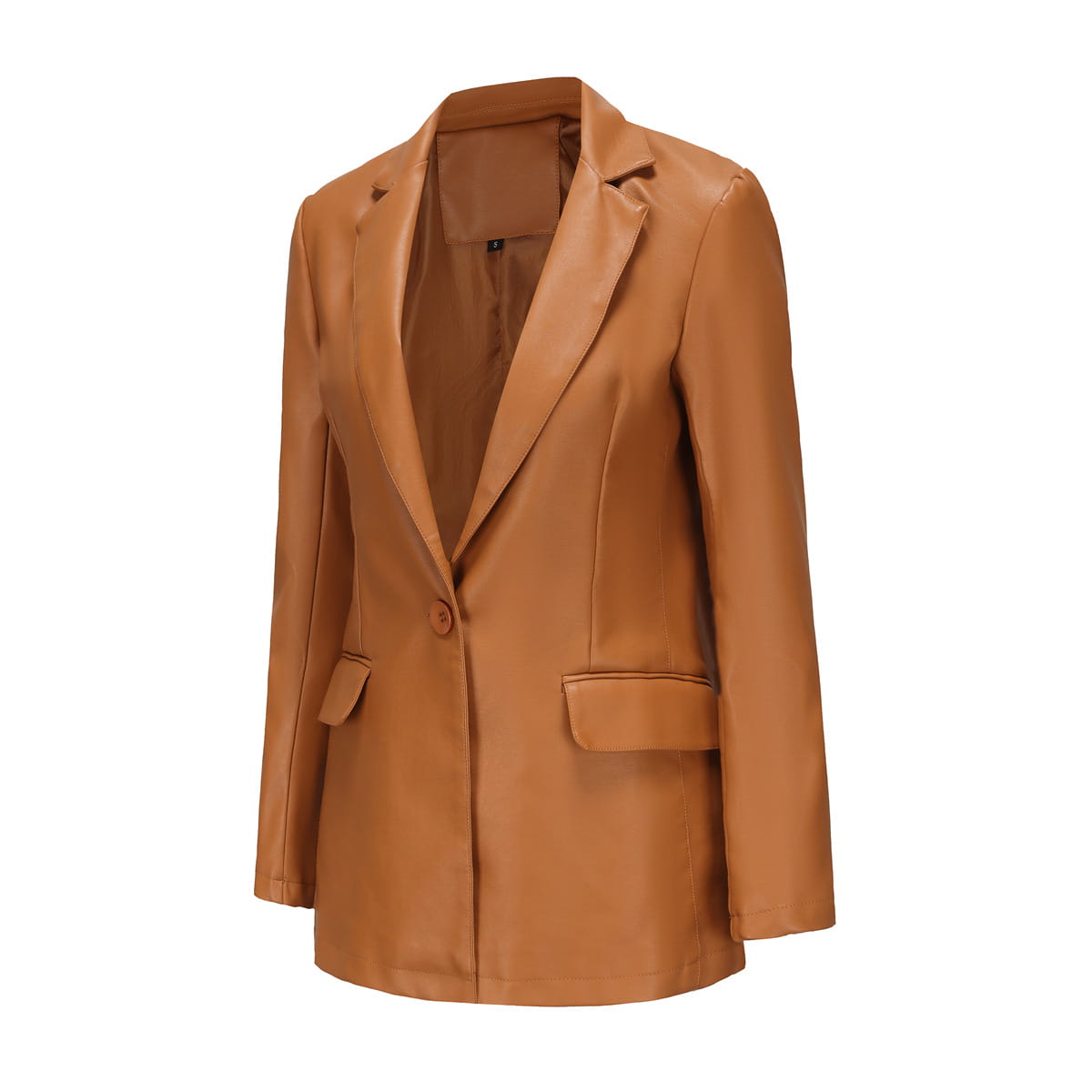 Single Button Commute Leisure Solid Color Leather Coat