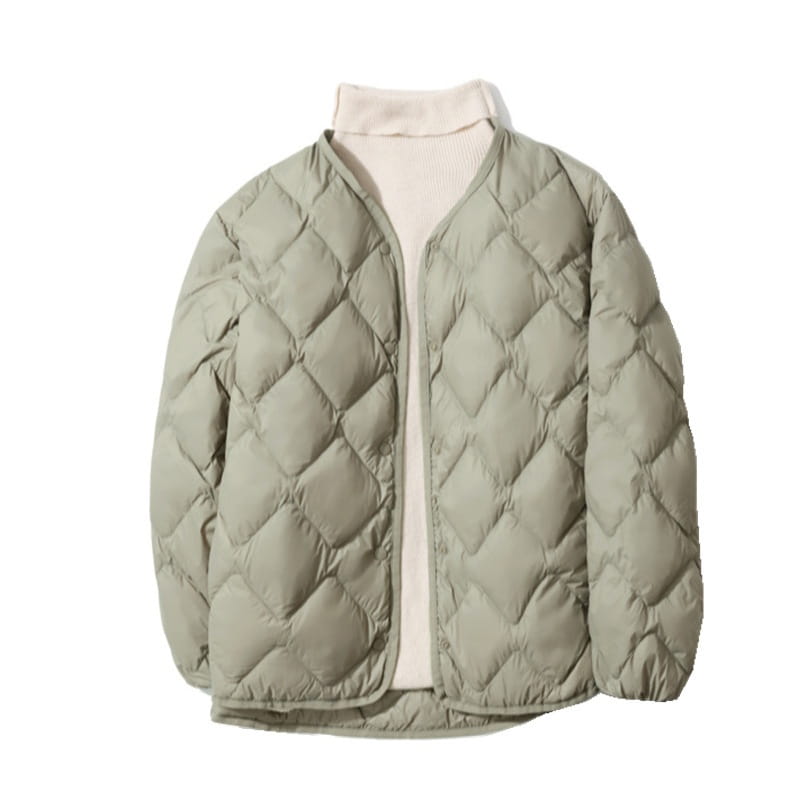 Women’s Short Liner Plus Size Diamond Lattice White Duck Down V-neck Coat
