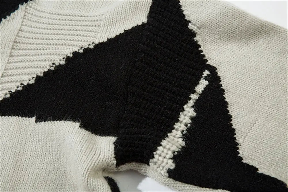 Patchwork Contrast Color Irregular Turtleneck Sweater