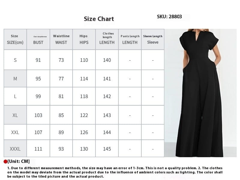 Women’s Elegant Solid Color And V-neck Sleeveless Waist Wide-leg Jumpsuit