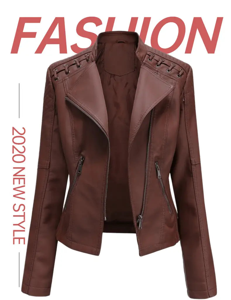 Slim Fit Thin Leather Coat Women’s Motorcycle Clothing