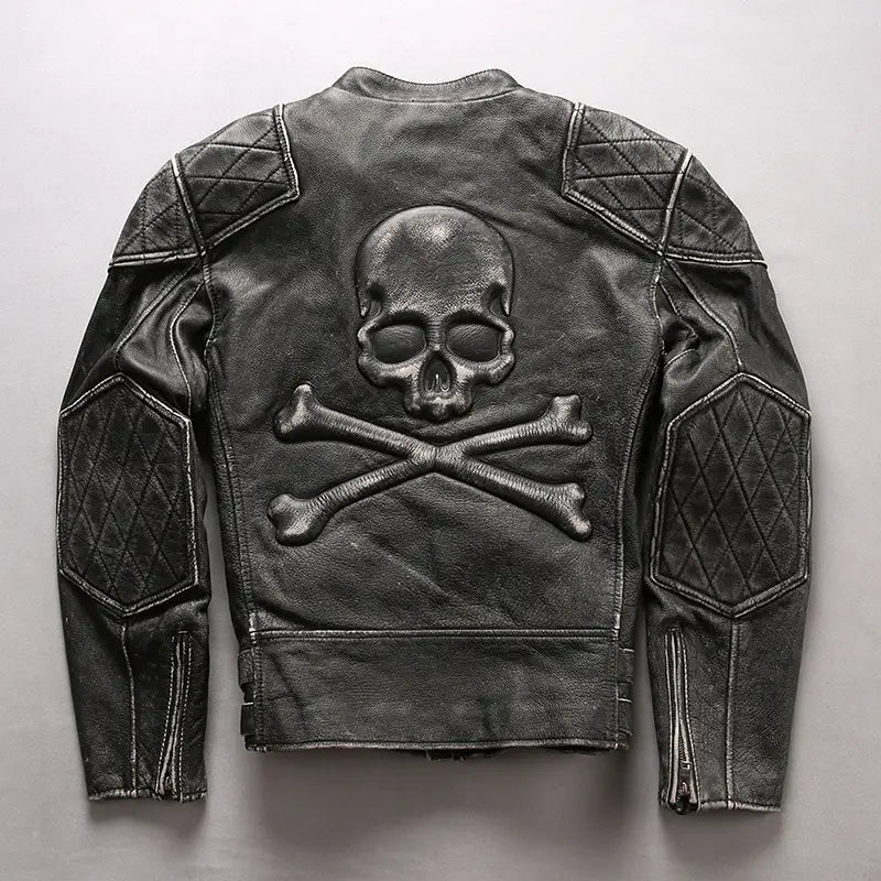 Men’s Distressed Stand Collar Cropped Slim Leather Jacket