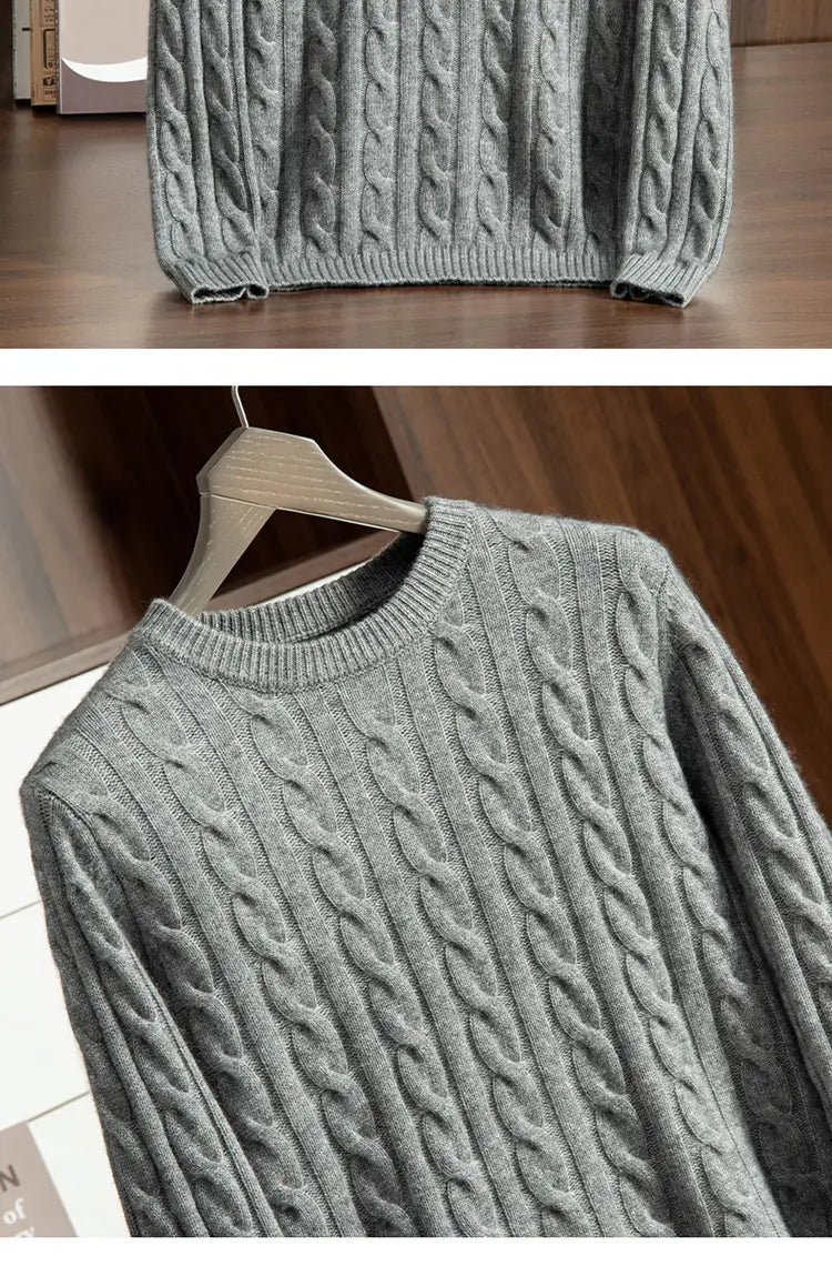 Pure Cashmere Shirt Men’s Round Neck Three-strand Thickening