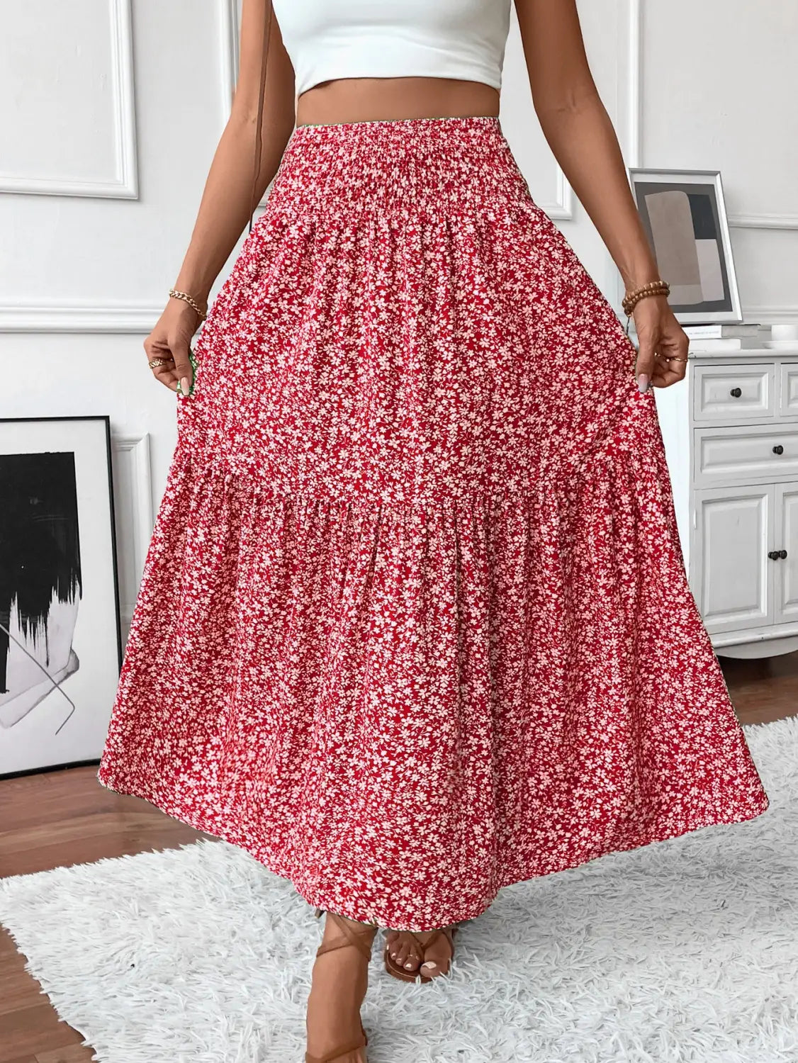 Small Floral Three-layer Long Patchwork Skirt