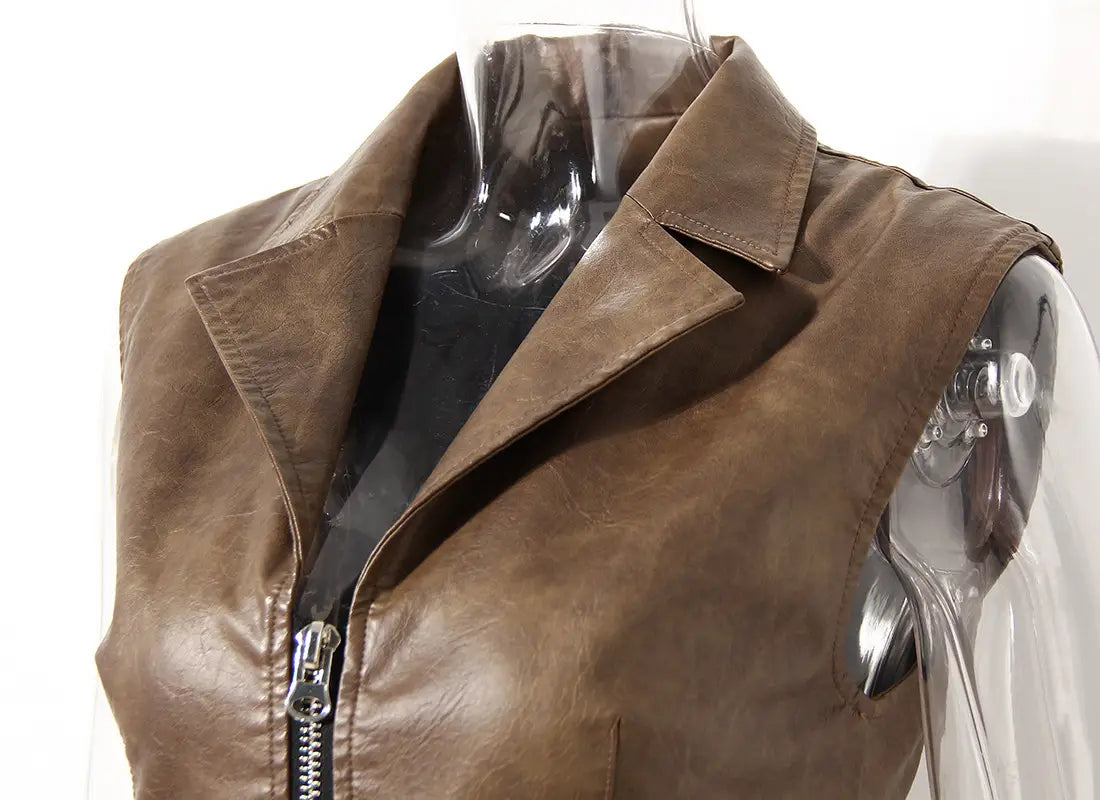 Niche Design Two-piece Coat Cape Stitching PU Handsome Waist-tight Jacket