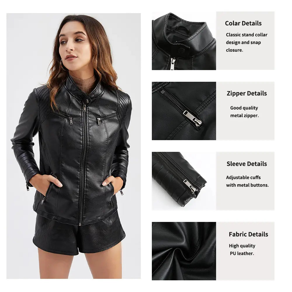 Women’s Leather Thin Motorcycle Clothing Short Chic Women’s Jacket