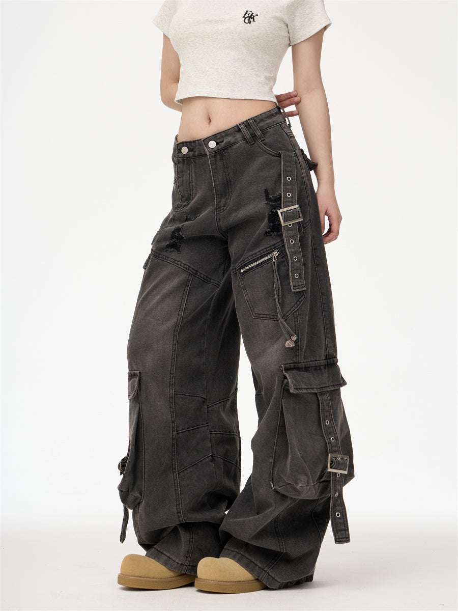 Deconstructing Heavy Industry Washed Cargo Pants - Black / S
