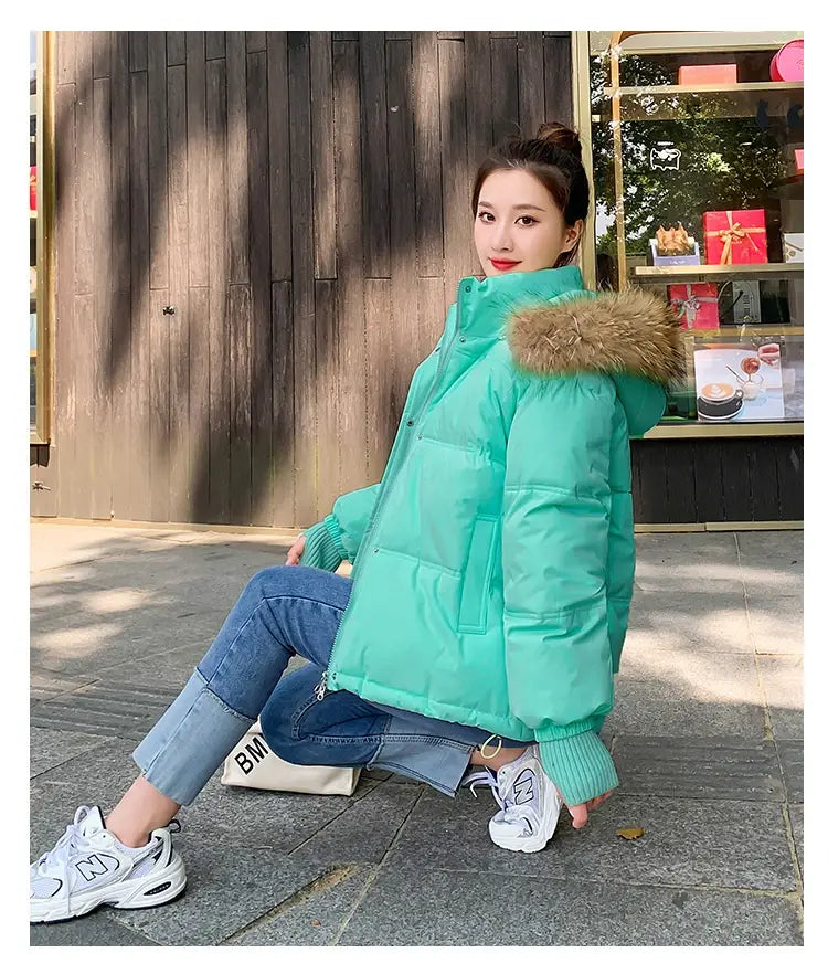 Loose Hooded Gloves Thickened Thermal Quilted Jacket Coat For Women