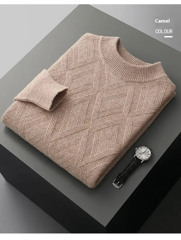 Woolen Sweater Men’s Half Turtleneck Thickened Sweater Casual