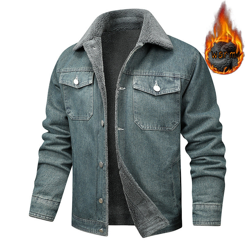 Denim Coat Fleece-lined Men Fashion Brands Jacket - Blue / M
