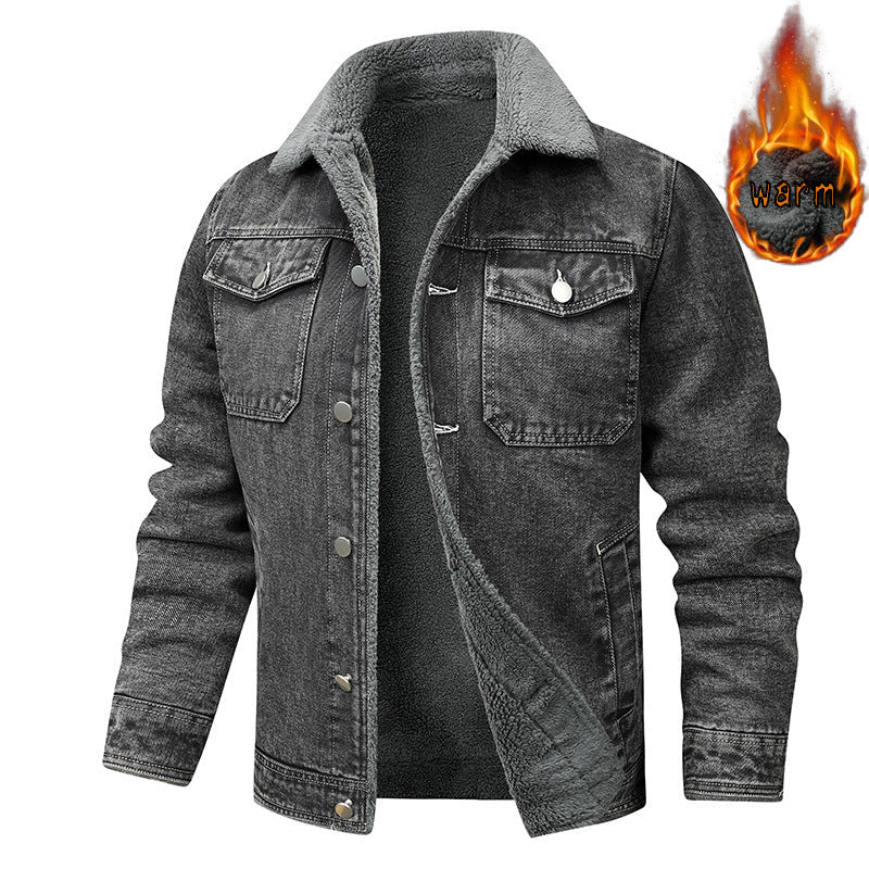 Denim Coat Fleece-lined Men Fashion Brands Jacket - Gray / M