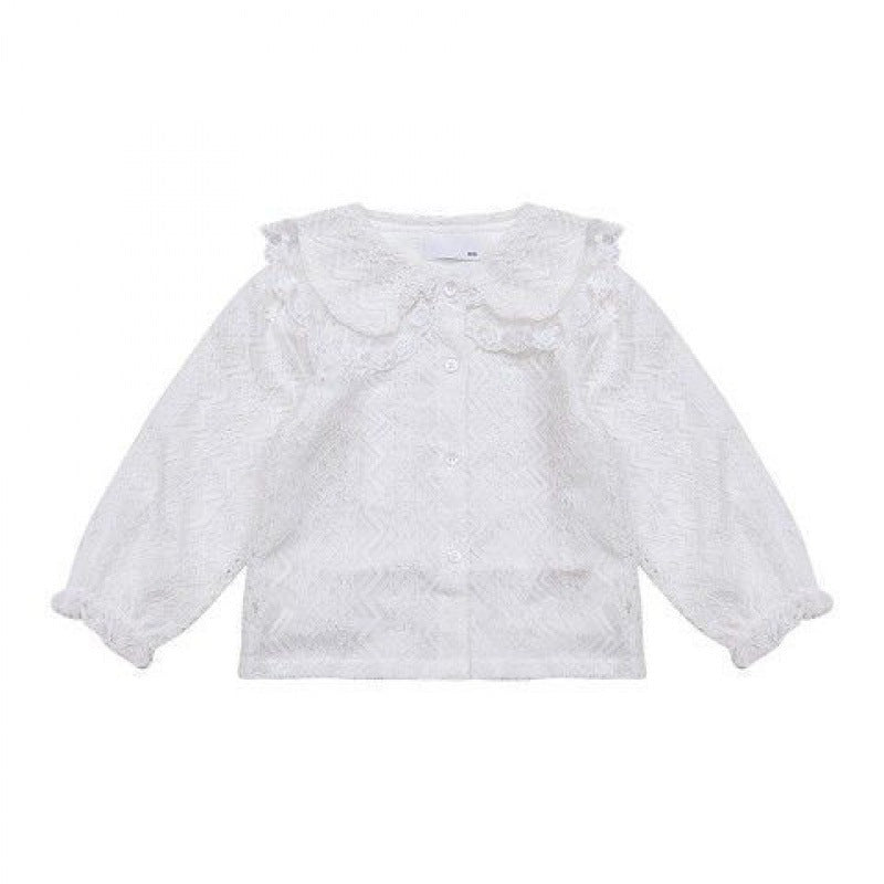 Girls Denim Overalls And Lace Shirt Two-piece Suit - Shirt / 90cm