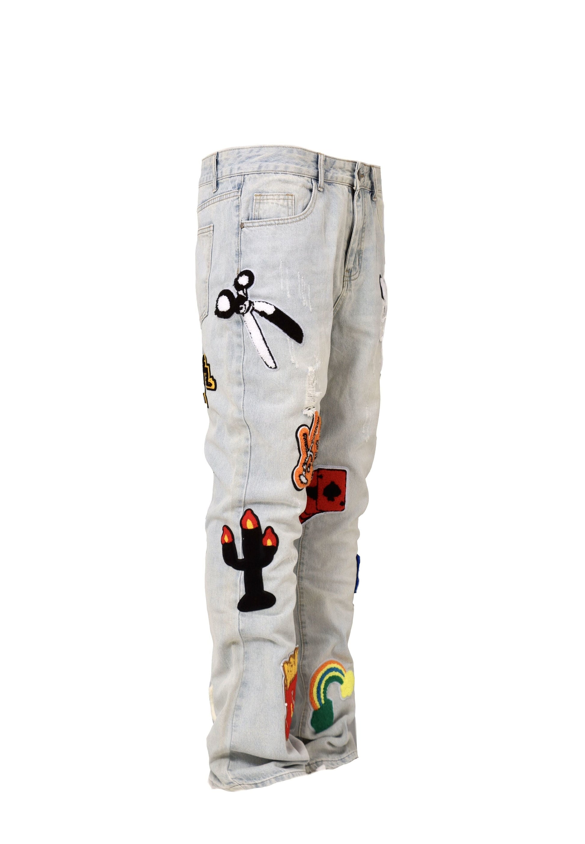 Light Color Irregular Towel Embroidered Slim Straight-leg Denim Trousers