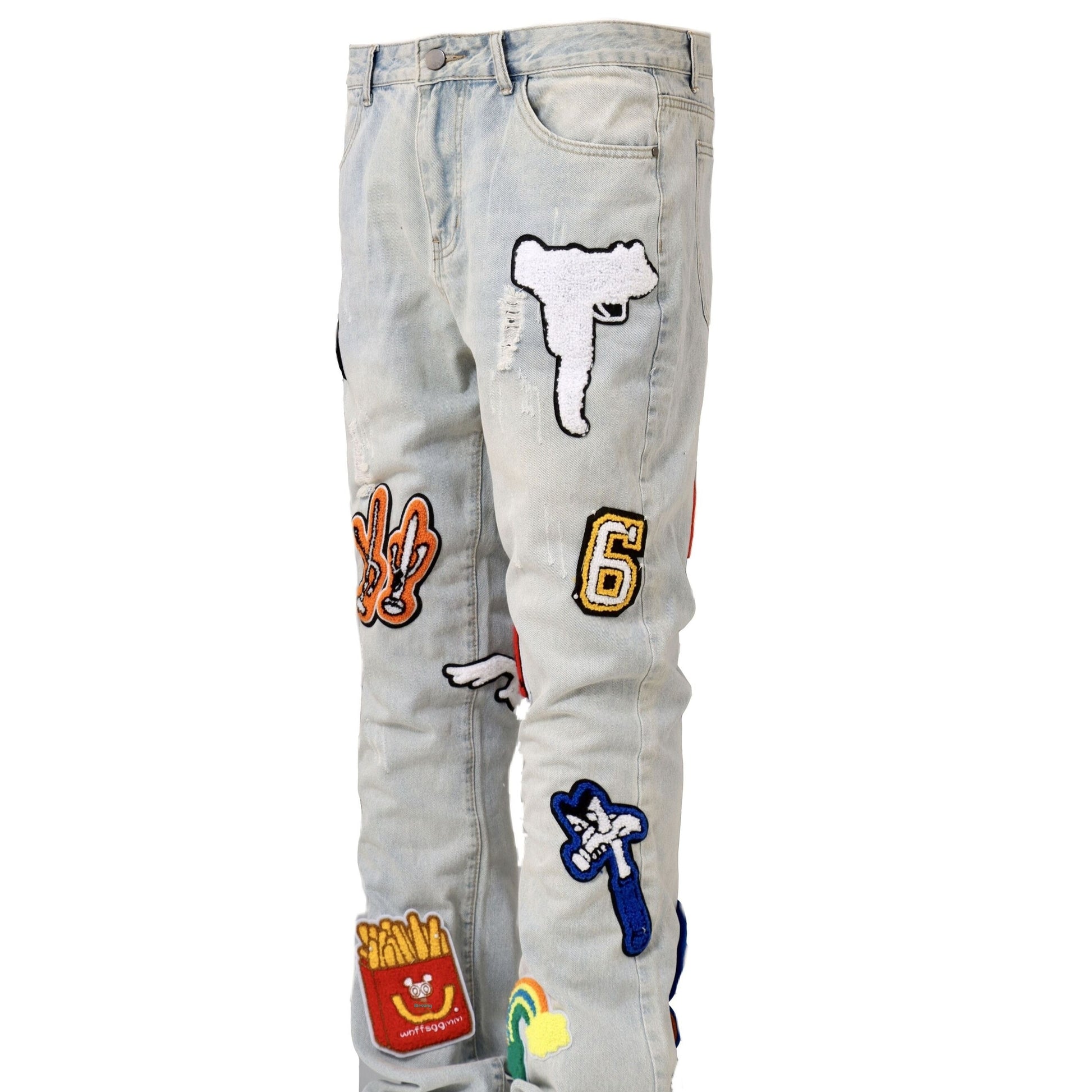 Light Color Irregular Towel Embroidered Slim Straight-leg Denim Trousers - Picture Color / S