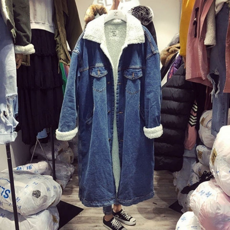 Thickened Straight Versatile Plus Size Cotton Jacket - Dark Blue / S
