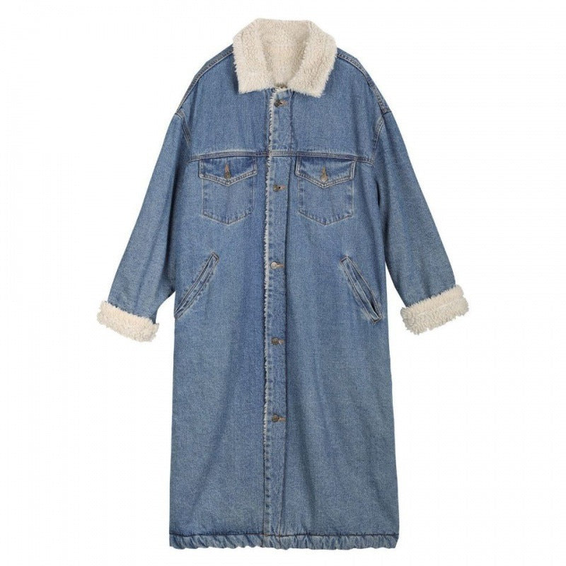 Thickened Straight Versatile Plus Size Cotton Jacket - Light Blue / S