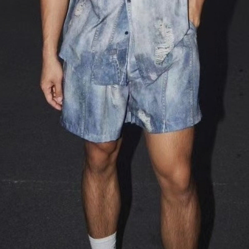 Summer New Denim Shirt Shorts Suit