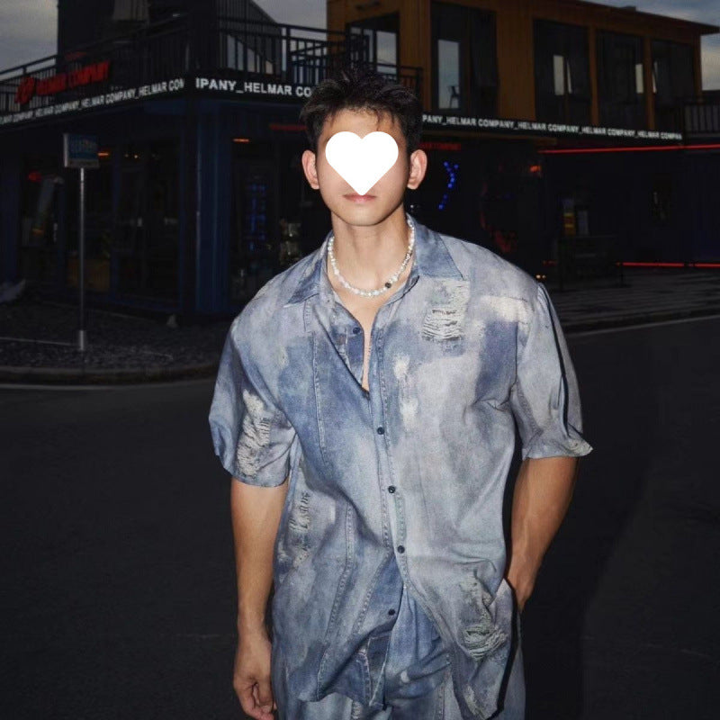 Summer New Denim Shirt Shorts Suit