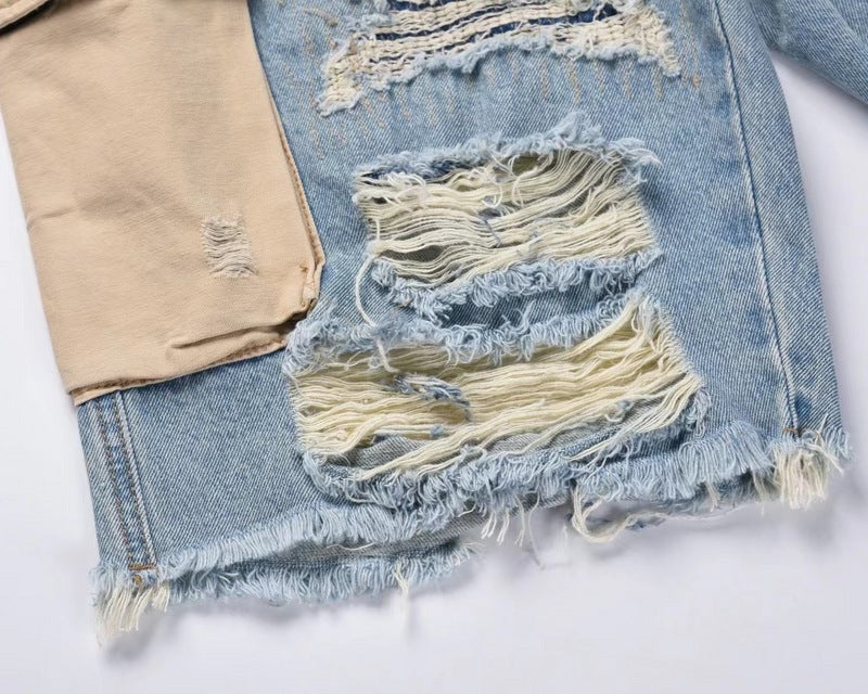 Knife Cut Big Hole Raw Fringed Tassel Wash Whisker Shorts