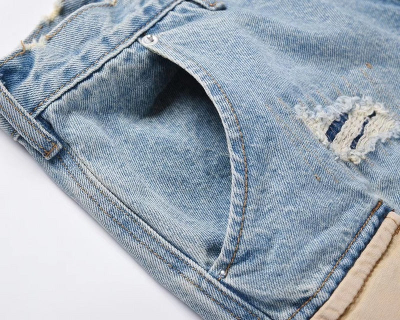Knife Cut Big Hole Raw Fringed Tassel Wash Whisker Shorts
