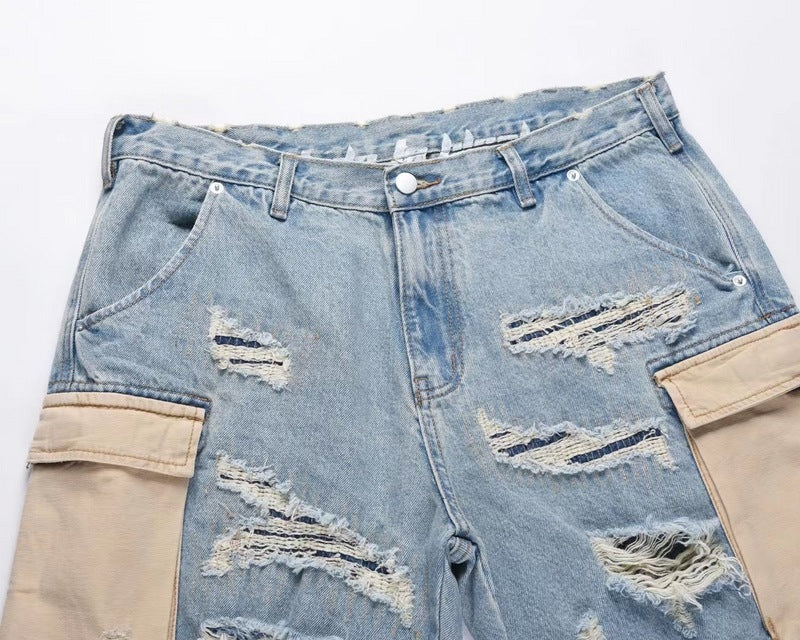 Knife Cut Big Hole Raw Fringed Tassel Wash Whisker Shorts