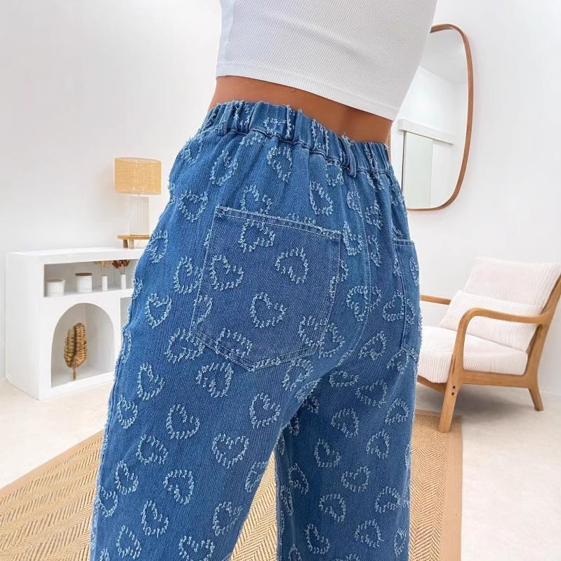 Denim Trousers Love Crochet Wash Straight