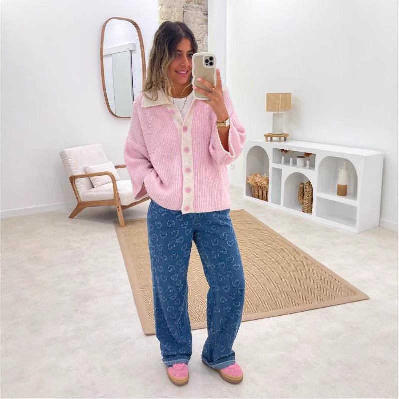 Denim Trousers Love Crochet Wash Straight
