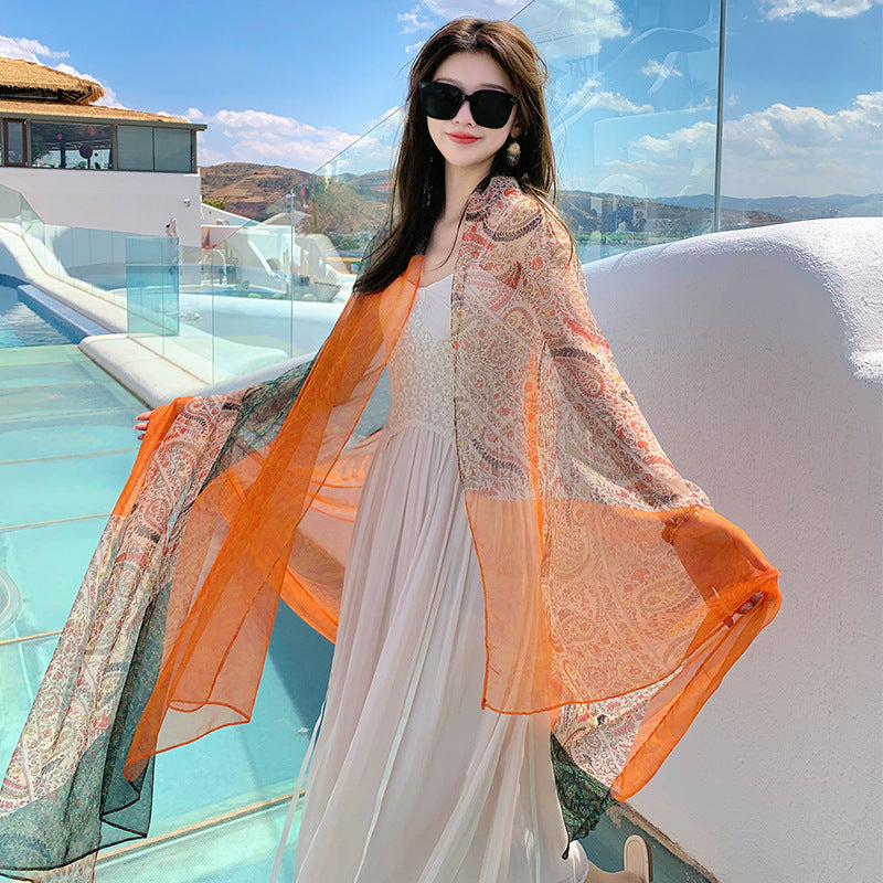 Desert Versatility For Traveling Sun Protection Toe Cap Silk Scarf - Colorful Cashew Nuts