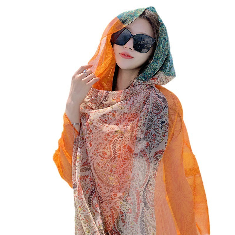Desert Versatility For Traveling Sun Protection Toe Cap Silk Scarf - Colorful Cashew Nuts