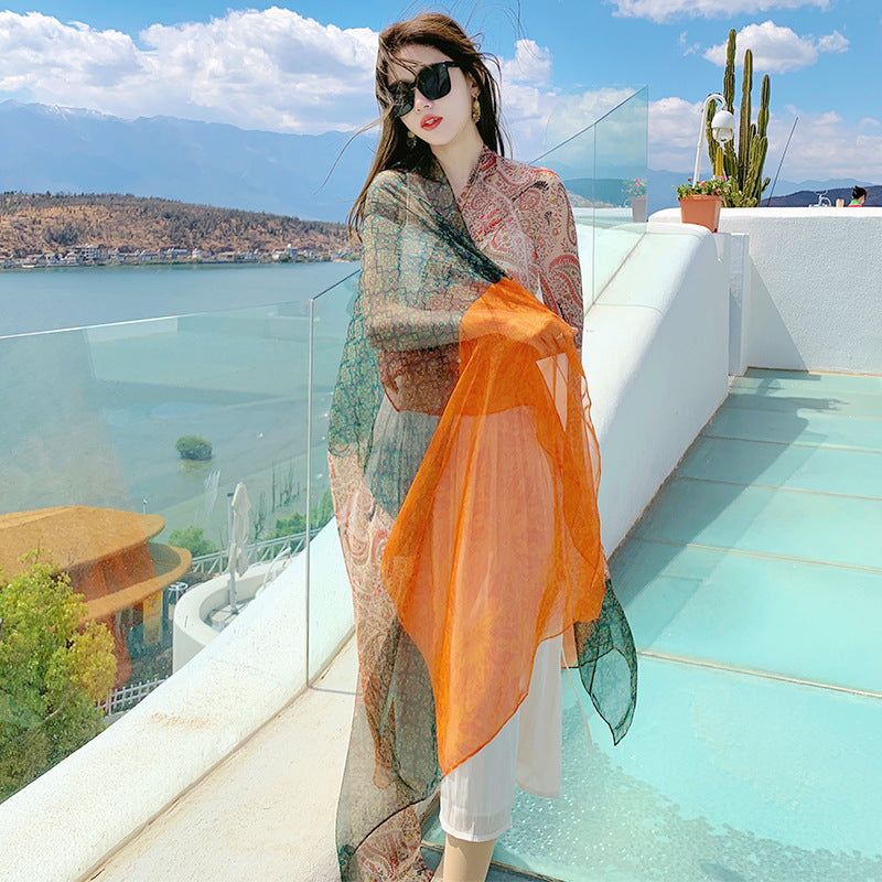 Desert Versatility For Traveling Sun Protection Toe Cap Silk Scarf - Colorful Cashew Nuts