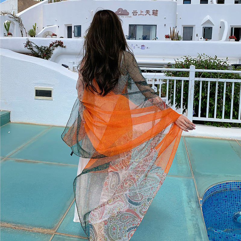 Desert Versatility For Traveling Sun Protection Toe Cap Silk Scarf - Colorful Cashew Nuts