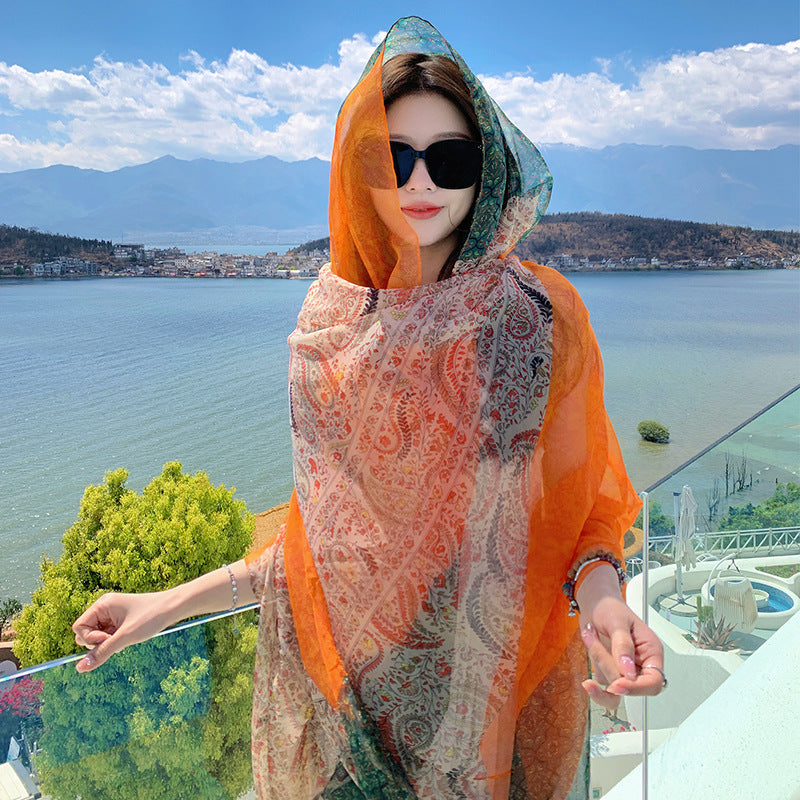 Desert Versatility For Traveling Sun Protection Toe Cap Silk Scarf - Colorful Cashew Nuts