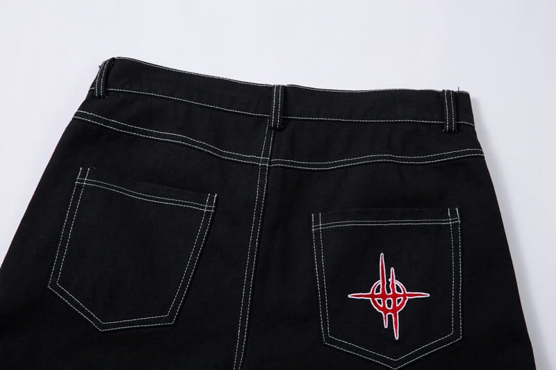 High Street Contrast Color Thorn Embroidery Wide Leg Casual Trousers
