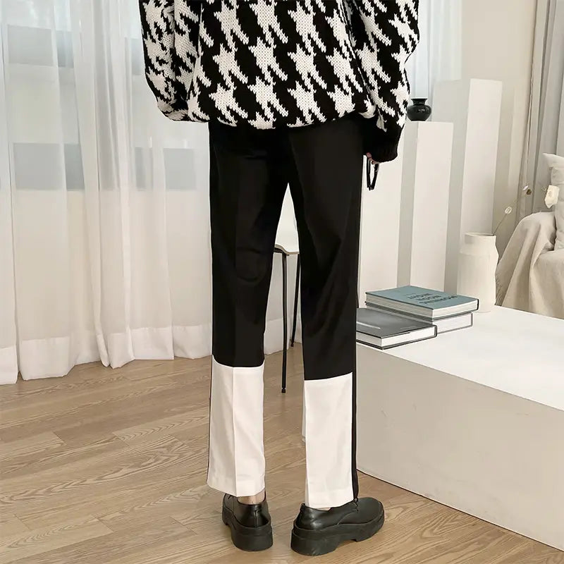 Casual Men’s Loose Straight Drape Nine-point Stitching Trousers