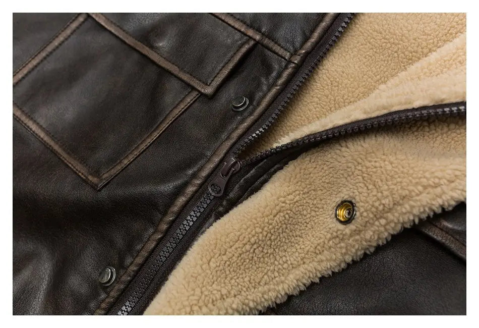 Winter PU Leather Coat Cotton-padded Coat Stand Collar Coat Thickened Lamb Wool