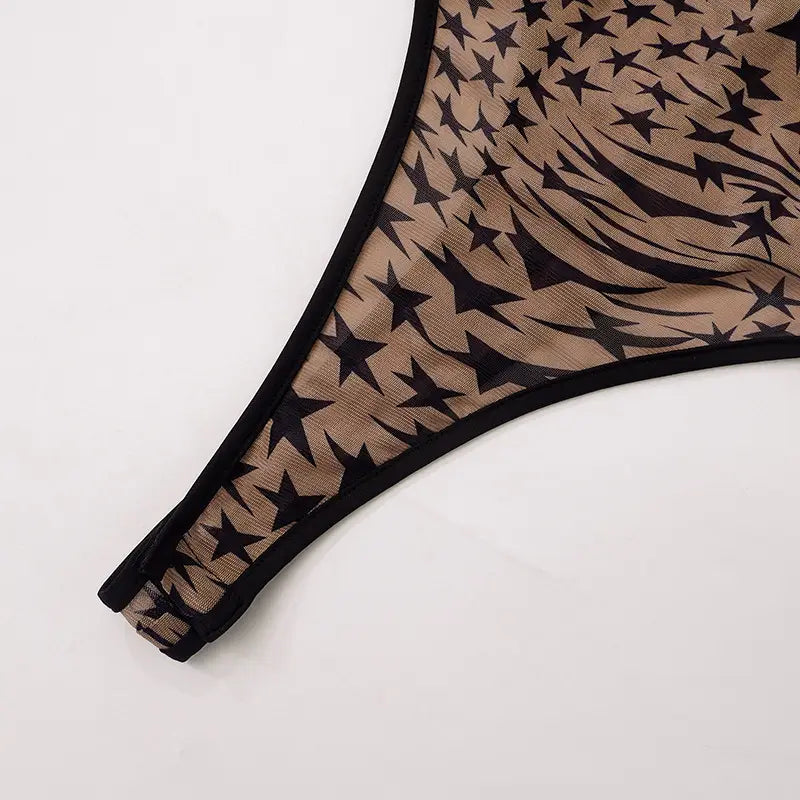 Yarn Pants Printed See-through Sleeveless Backless Bodysuit Trousers