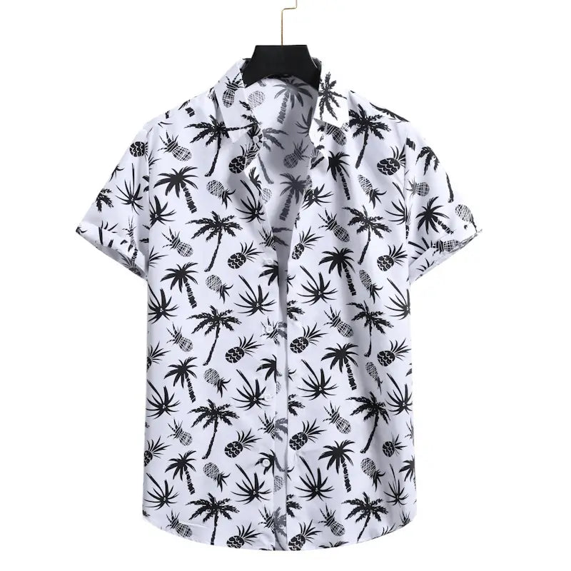 Lapel Cotton Slim-fit Printed Bamboo Shirt