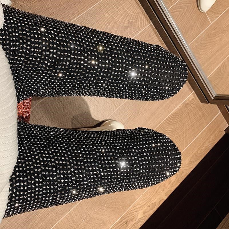 Diamond Dazzle Luxury Clothing Pencil Trousers - Silver diamond / One size