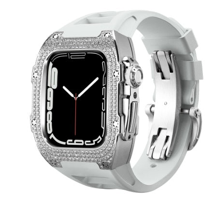 Diamond Encrusted Black Shell Silver Rose Gold Strap Collection - Diamond silver shell white ban / 44mm