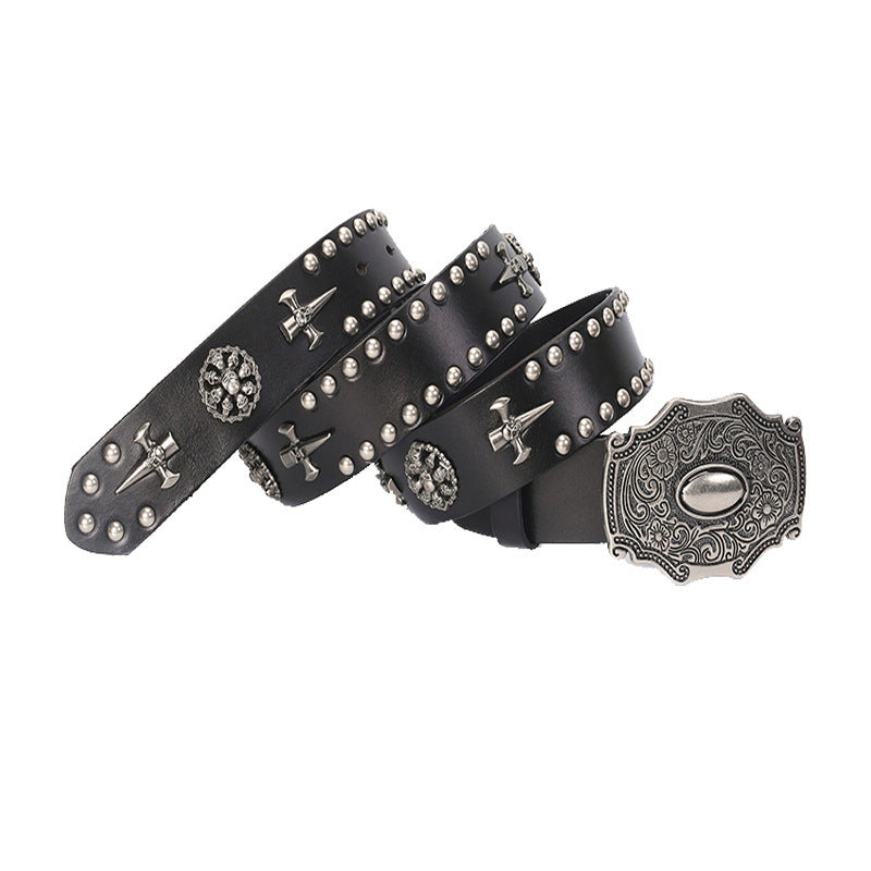 Smooth Buckle Skull Hip Hop Belt Men personality - Black / 110cm