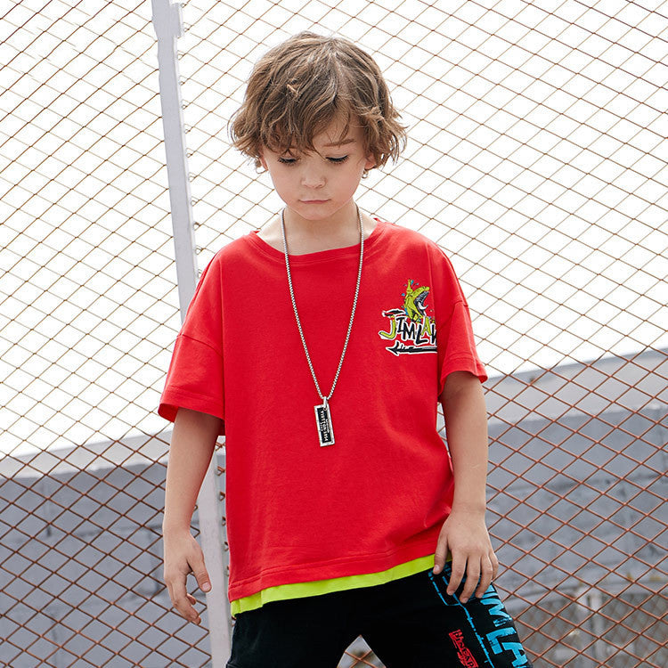 Dinosaur boy short sleeve T-shirt - Red / 130