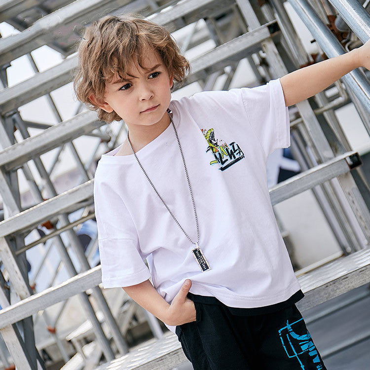 Dinosaur boy short sleeve T-shirt - White / 120