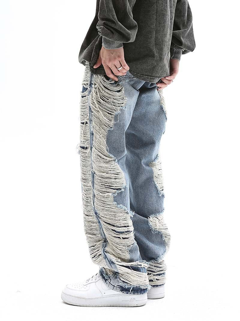 Worn Out Cat Whisker Jeans Loose Personality Hip-hop Straight Pants